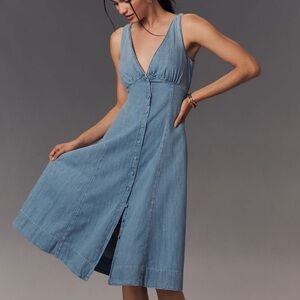 REFORMATION SEBASTIEN DENIM MIDI DRESS SAVANNAH BLUE